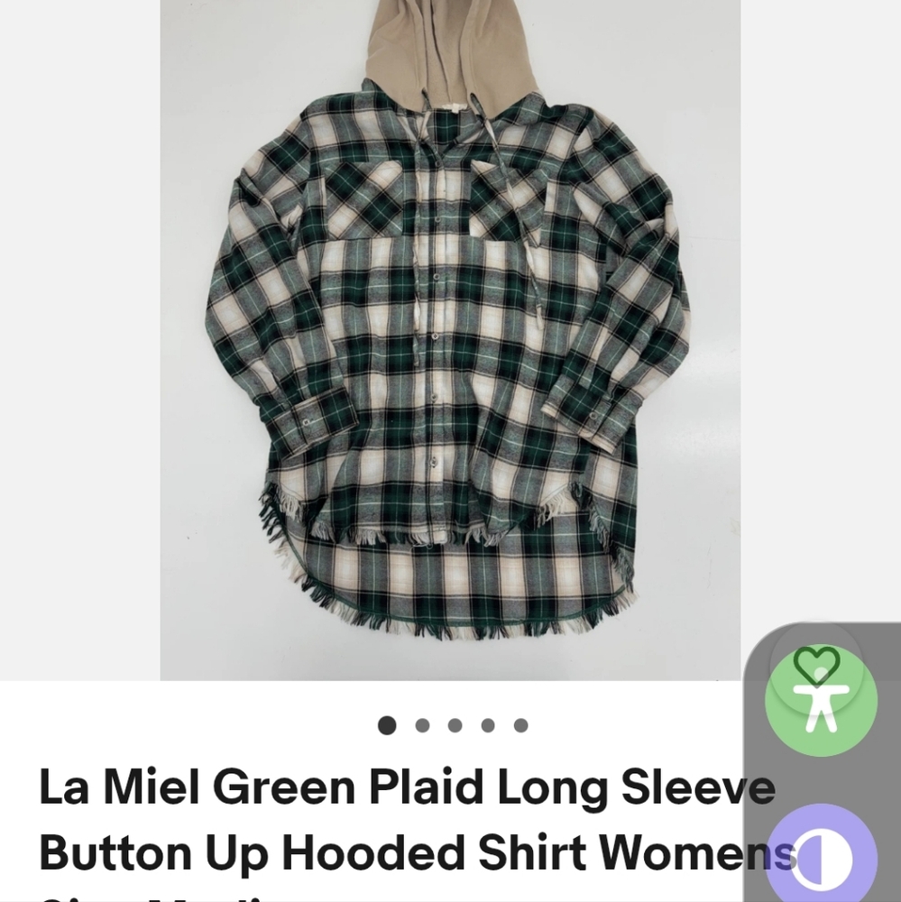 LA MIEL Green Plaid Hooded Flannel Shirt